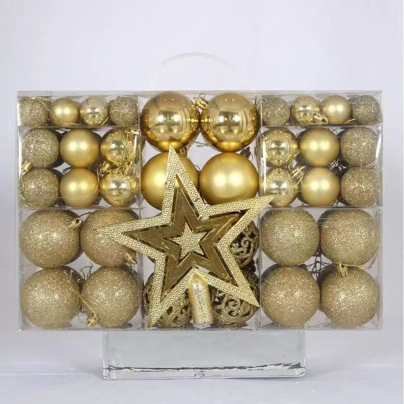 101Pcs Christmas Balls 3-6cm Five-Pointed Star Set Box Christmas Tree Ornaments Portable Set Decorations Window Decoration Balls