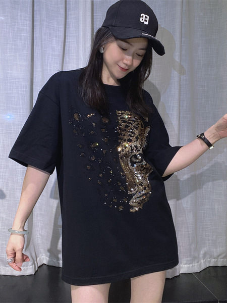 Cotton fashionable trend short sleeve T-shirt with a round collar…
