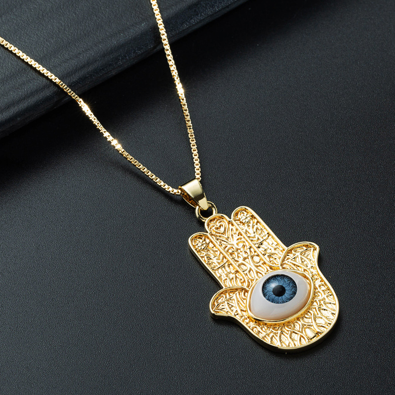 Nihaojewelry Wholesale Jewelry Hip Hop Devils Eye Palm Pendant Copper Goldplated Oil Dropping Necklacepicture6