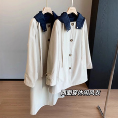 宝藏风衣！双面可穿休闲长款中长款夹克外套气质连帽风衣女秋季新