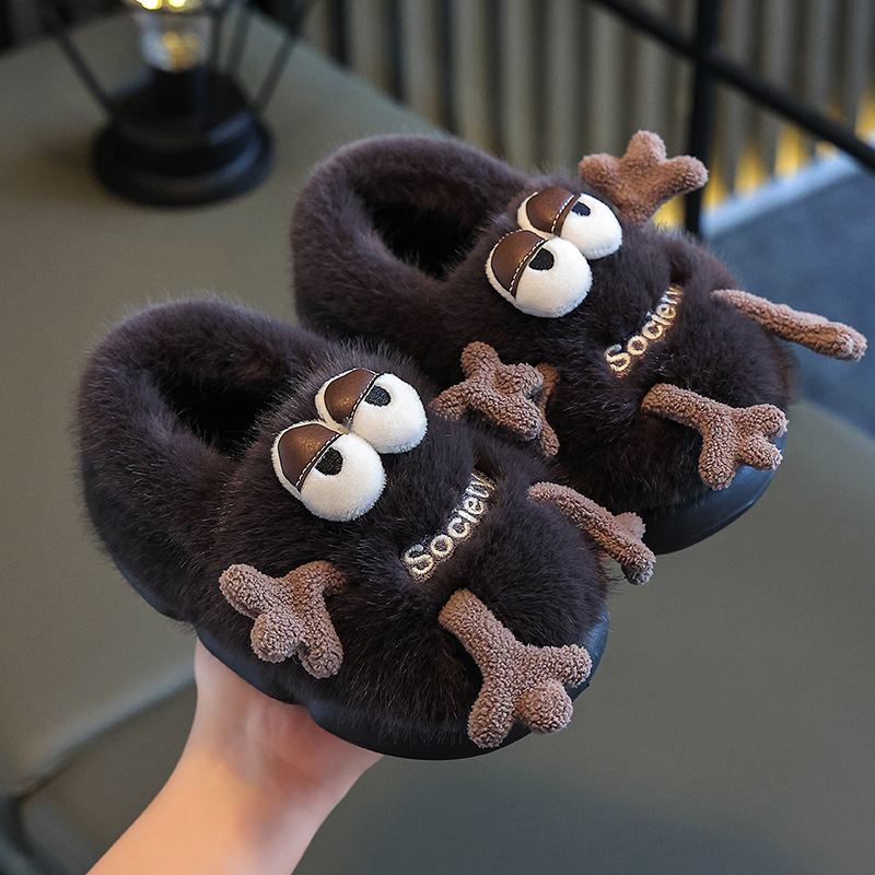 儿童棉鞋男童秋冬季家居室内外可爱卡通保暖防滑毛毛鞋男童棉拖鞋