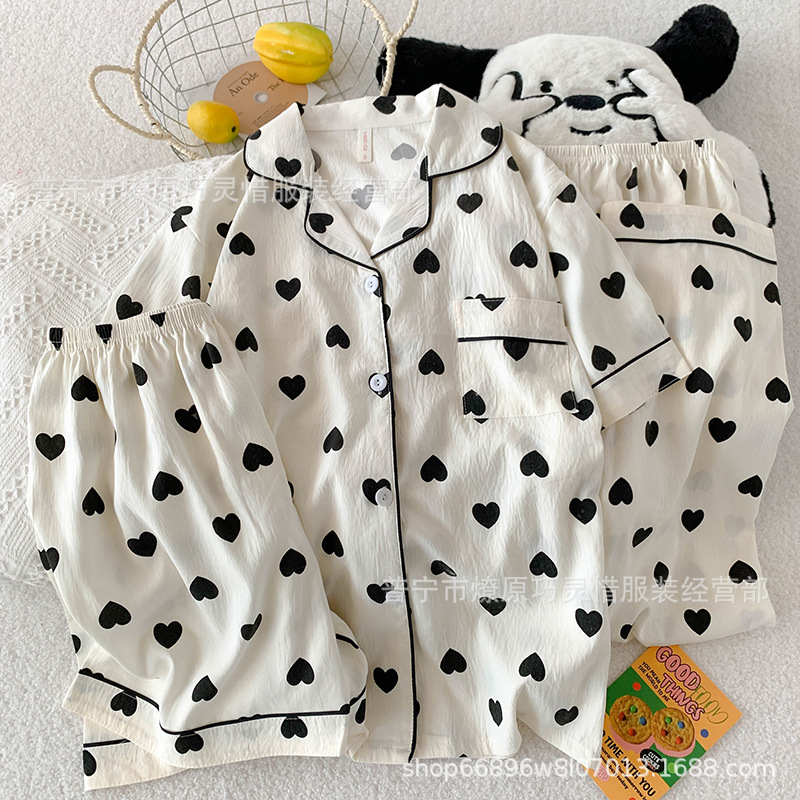 Pajamas de tres piezas de torta de oso para mujeres de verano, pantalones de manga corta, nubes de algodón adorable, viento en 2025 nueva ropa para el hogar