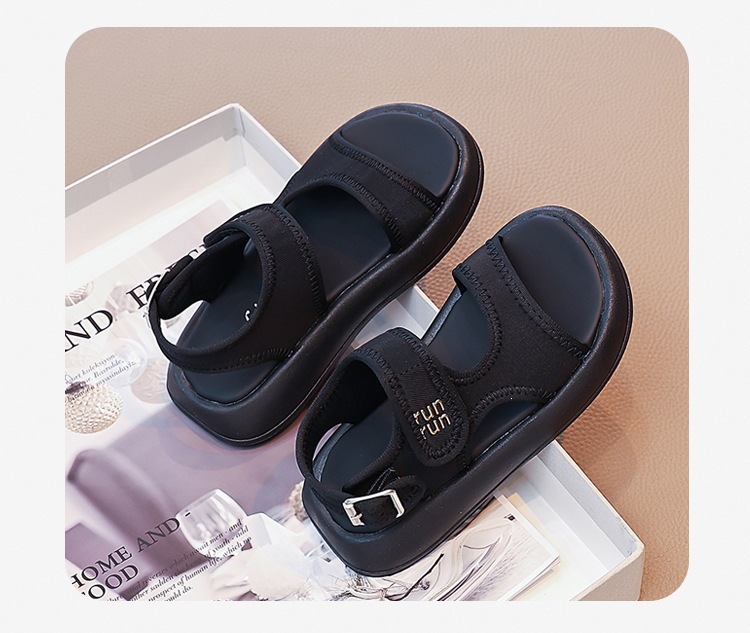 Comfortable Black Roman Sandals For Kids With Soft Sole For Beach_voghion.com