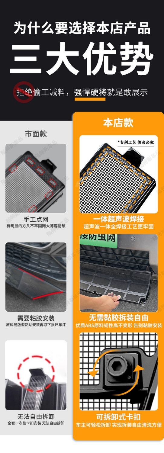 Suitable for Lynk & Co 10Emp Full Star Pattern Car Insect-Proof Net, Front Grille Special Modification Decorative Strip Insect-Proof Net