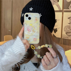 小熊天使蛋糕適用iPhone15卡通14promax12手機殼蘋果13珠鏈11防摔