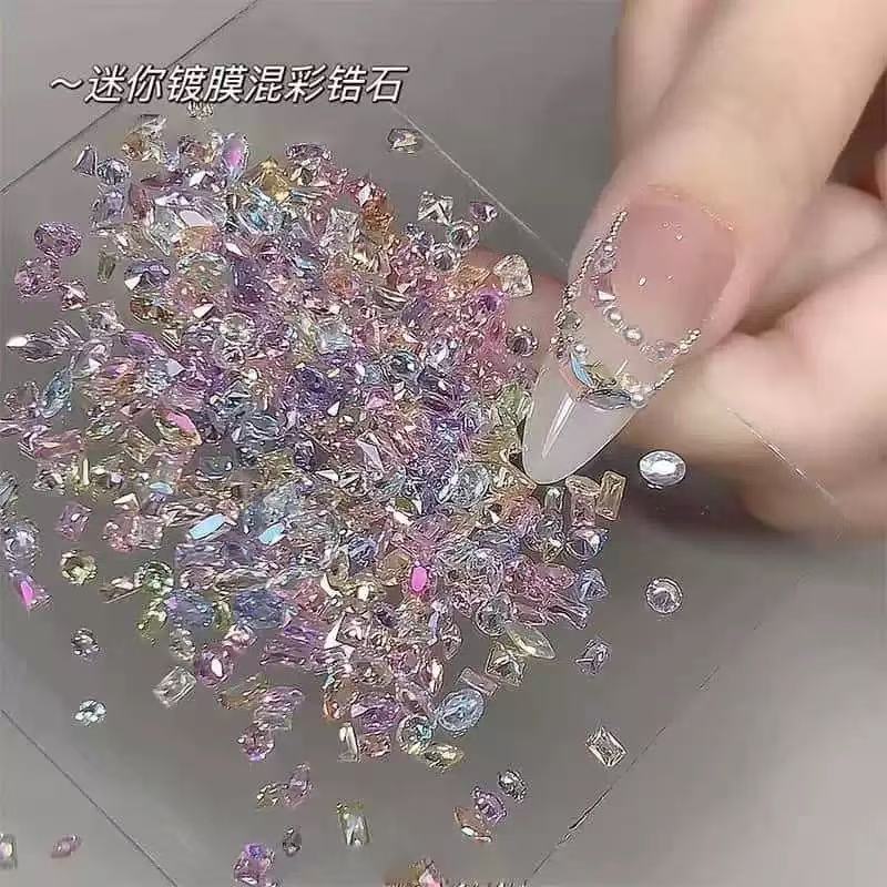 Coated Colorful Nail Art Zircon Summer Mini Ice-Clear Zircon Mixed Dazzling Transparent Pointed-Back Nail Rhinestones