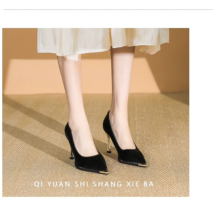 French-Style Metal Toe Anti-Kick Pointed Stiletto High Heels for Women with Wide Feet, Suitable for Work, Commuting, and Wedding Banquet Bridesmaid Shoes French-Style Metal Toe Anti-Kick Pointed Stiletto High Heels for Women with Wide Feet, Suitable for Work, Commuting, and Wedding Banquet Bridesmaid Shoes