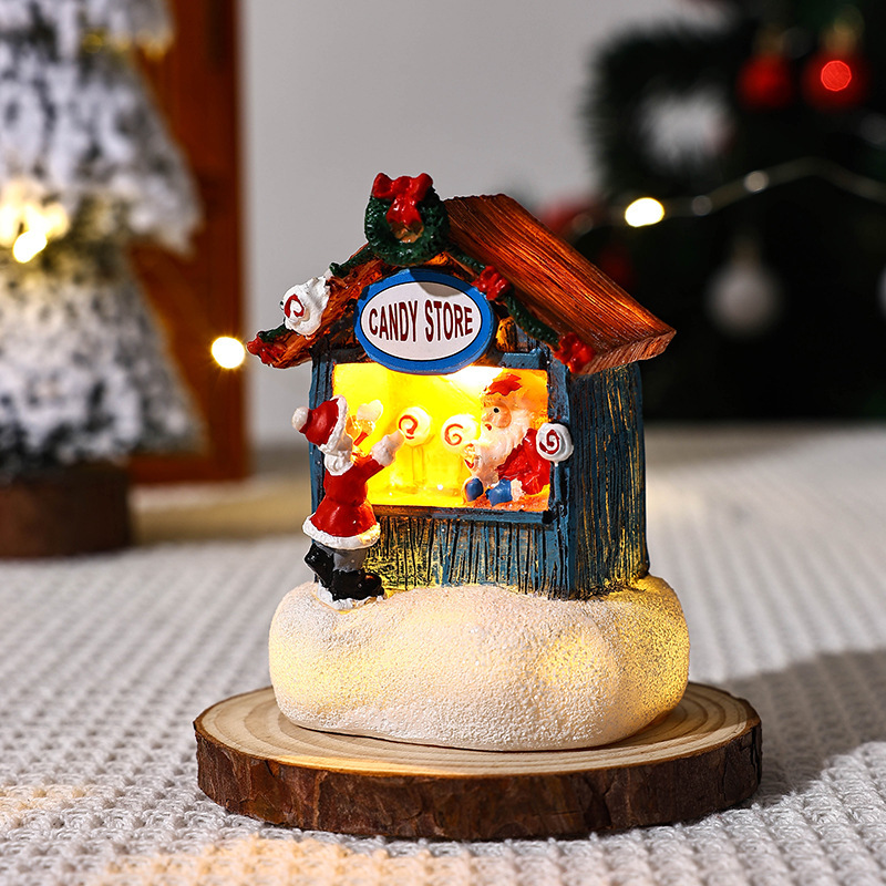新しいクリスマス装飾品プレゼントクリスマス樹脂小さな家サンタクロース店微景観樹脂置物|undefined