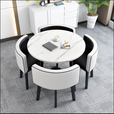 Simple Recepción y negociación pequeña mesa redonda mesa de recepción negociación reunión mesa de invitados y silla traje Oficina área de descanso mesa y silla combinación