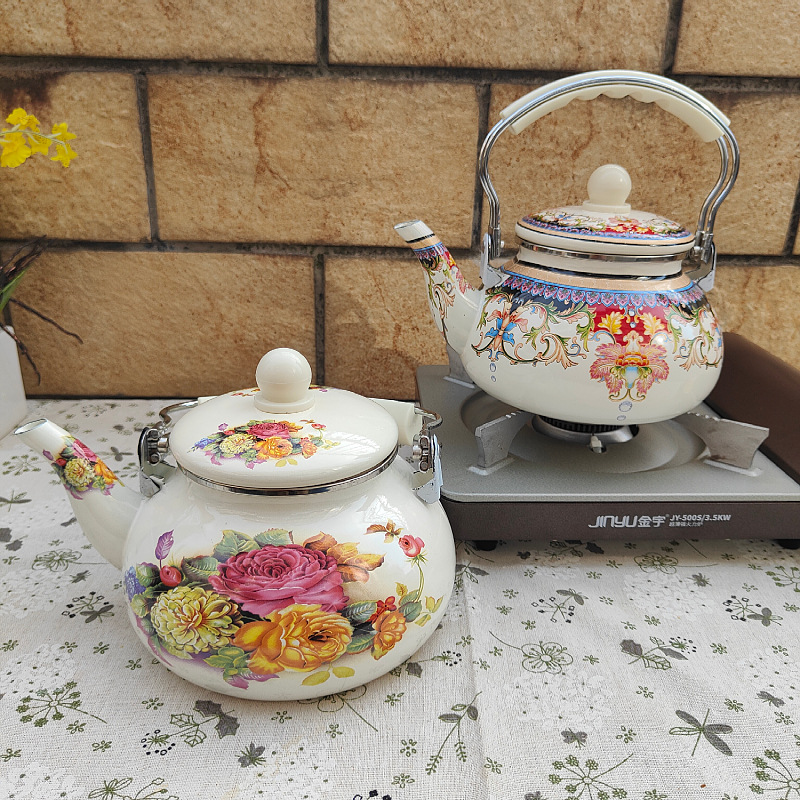 Espesor esmalte 2,4 l tetera hervidor de agua fría blanco abierto café leche tetera cocina de inducción fuego abierto universal