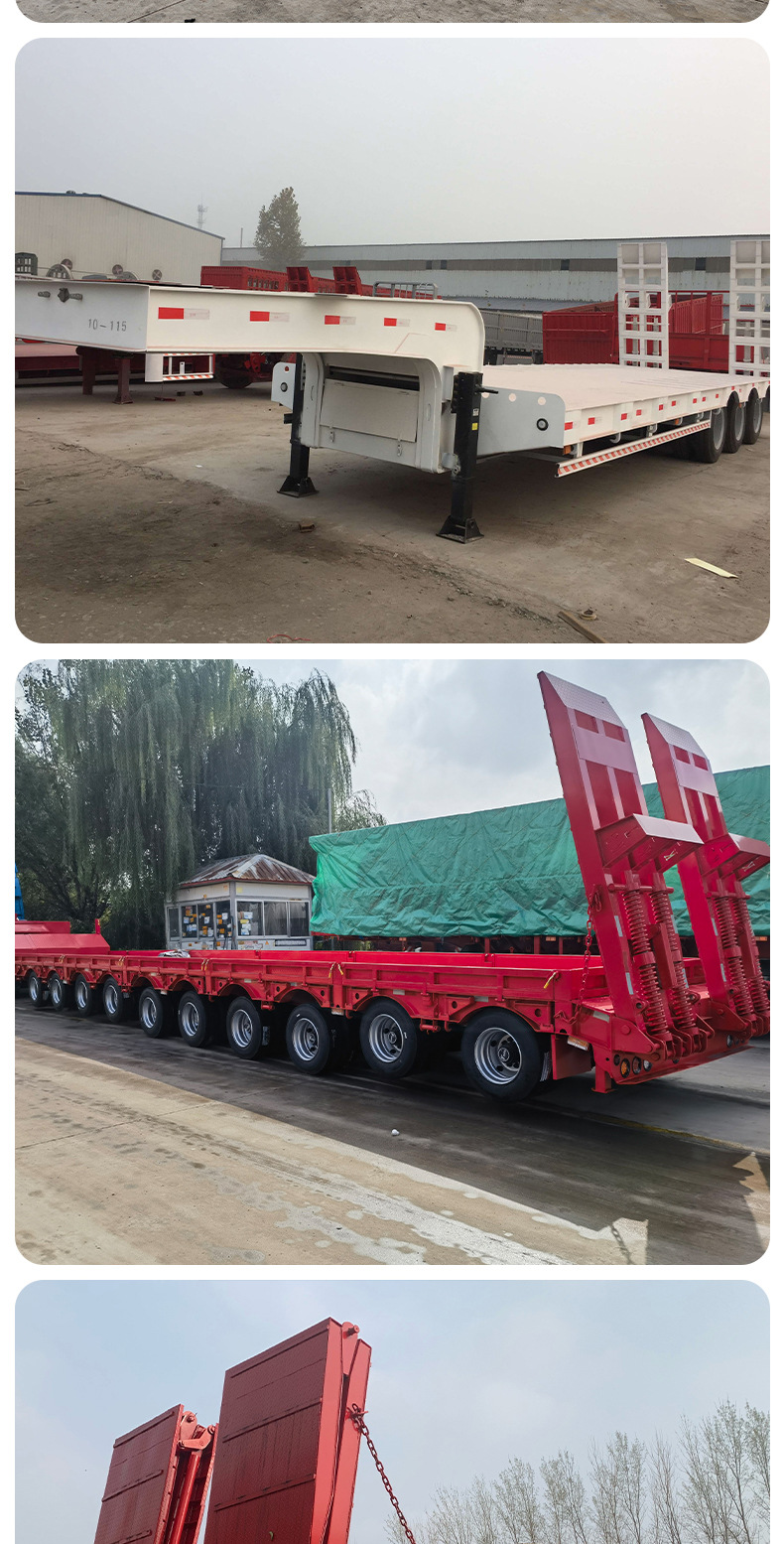 Three-axle engineering machinery transport semi-trailer, heavy-duty engineering machinery trailer, multi-axle gooseneck heavy-duty semi-trailer