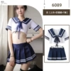 Deep blue+white [short top+pleated skirt+T pants]