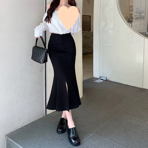 Black denim half skirt for women, summer new arrivals, small size medium-length dress, high-waisted slimming A-line fish-tail and hip-grazing skirt