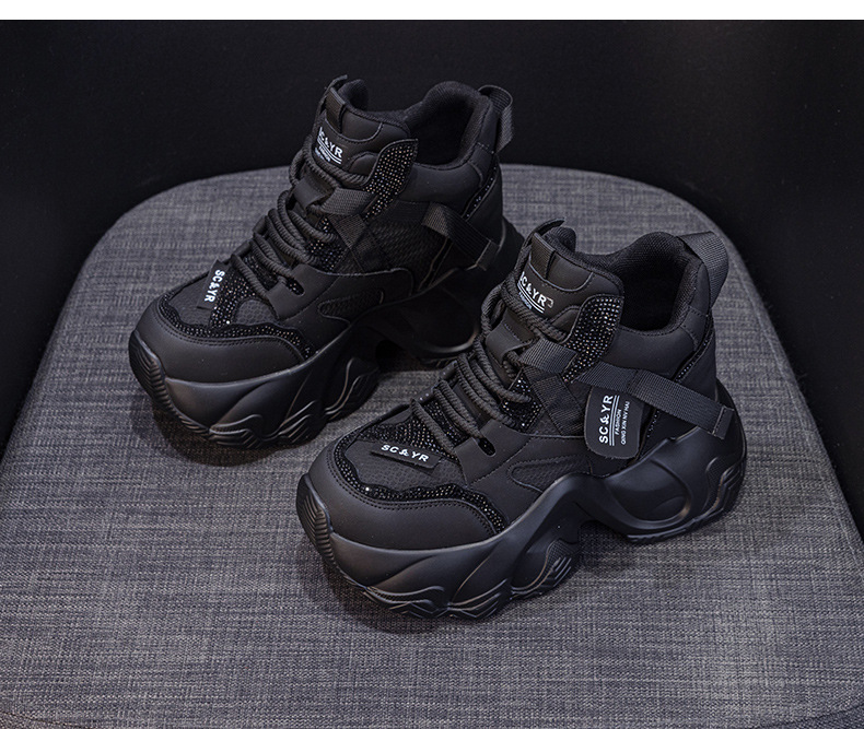 Giày sneaker nữ đế dày tăng chiều cao mùa thu 2025 phong cách hot trend buộc dây — M2936 lót đơn màu đen, M2936 lớp lót đơn màu xám, M2936-1 plus nhung đen, M2936 lớp lót đơn màu be chi tiết 15