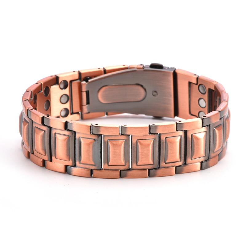 Cross-Border New Red Copper Three-Row Magnet Bracelet Embossed Strap Buckle Bracelet Adjustable Magnetic Therapy Energy Bracelet Wholesale