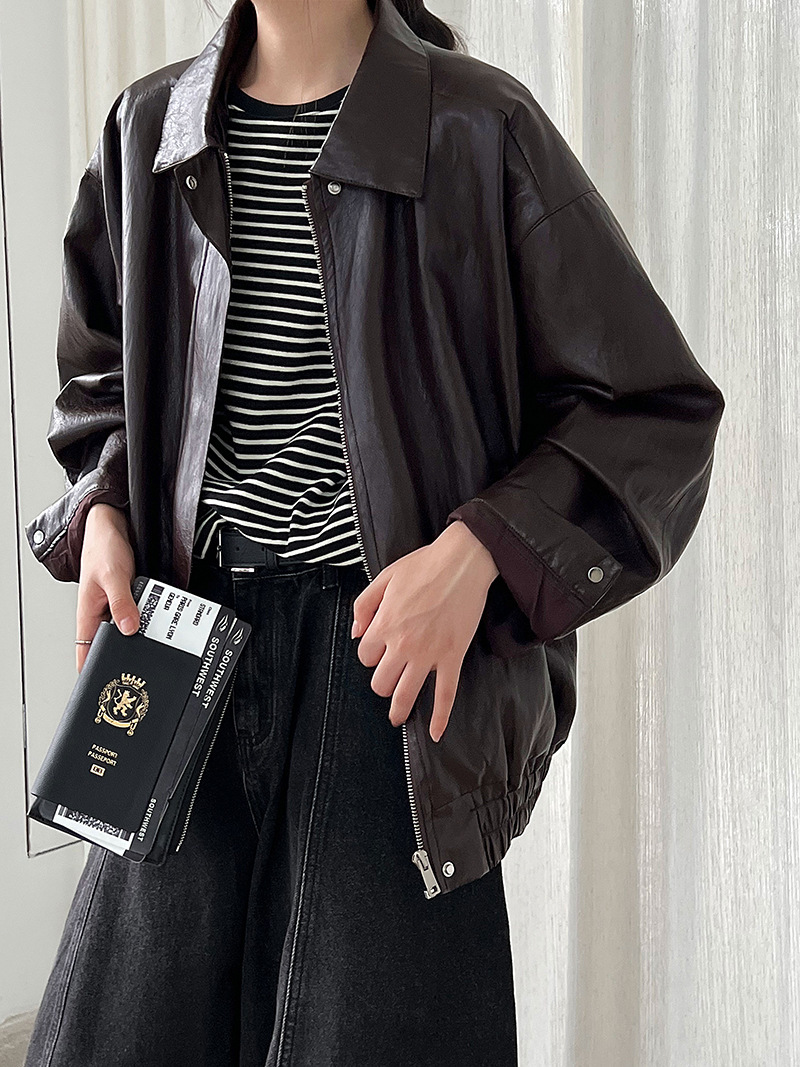 Retro autumn polyurethane jacket, American style, high-end
