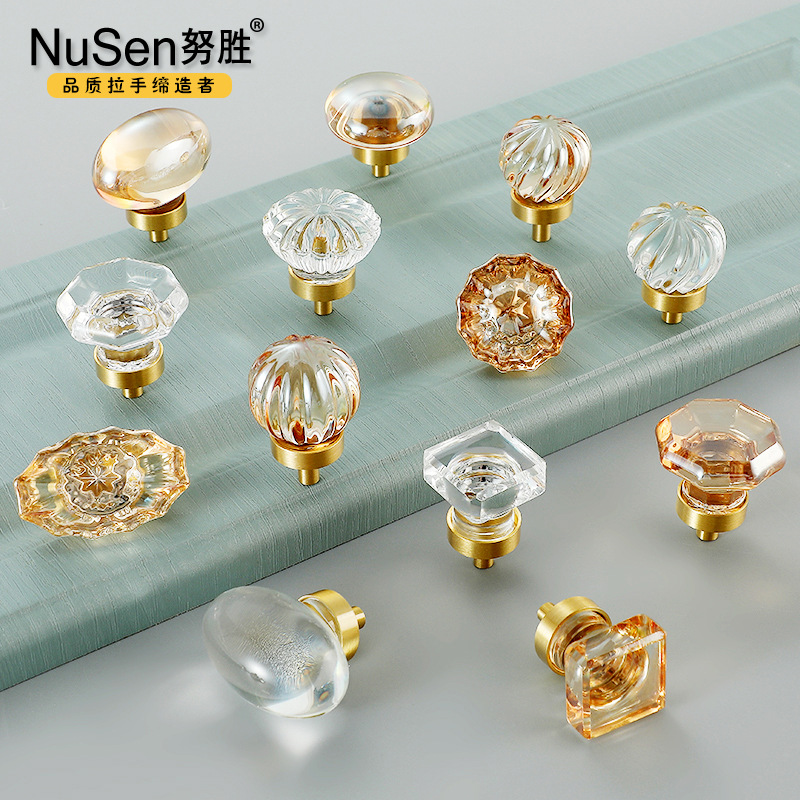 Champagne Crystal Dove Egg Single Hole Exit Italian Dresser Handle Cabinet Pull Modern Transparent Handle