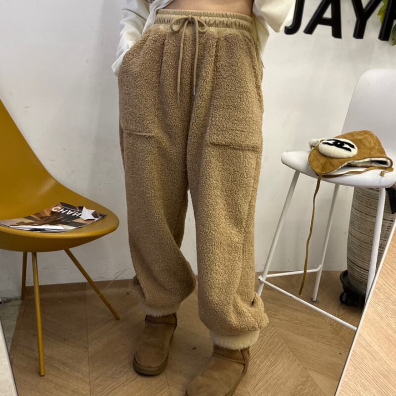 东大门ins秋冬装韩版百搭高腰抽绳摇粒绒束脚轻便保暖休闲裤长裤|undefined