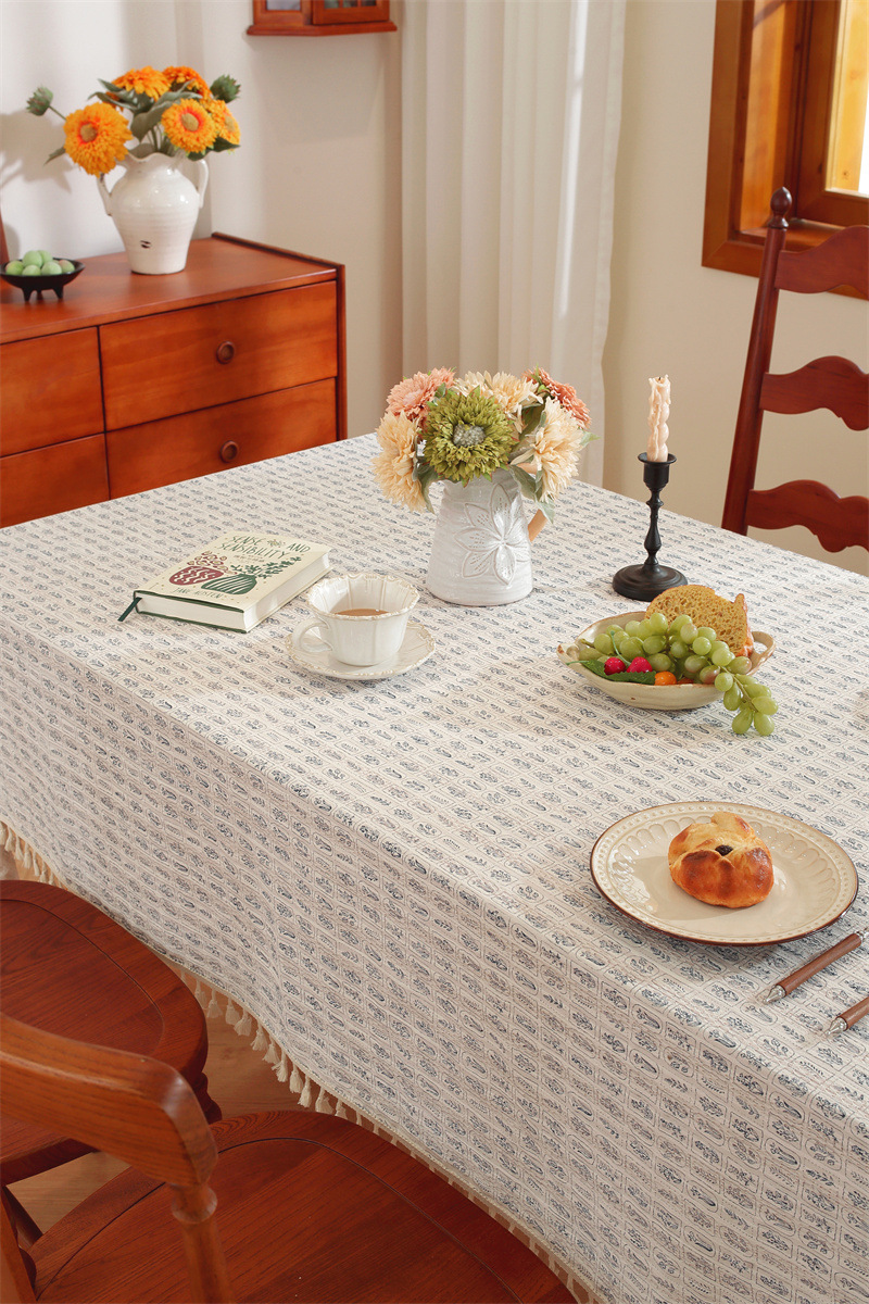 Toalha de mesa retangular em algodão jacquard estilo floral_voghion.com