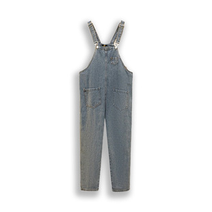 [Special Clearance] plus size Women's College Style Denim Strap Pants Spring and Autumn Fat Sister Loose All-match