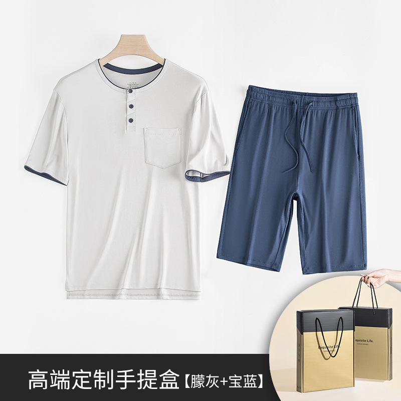 60 pijamas finos de primavera y verano modales de doble cara para hombres, pantalones cortos de manga corta, ropa de hogar en stock