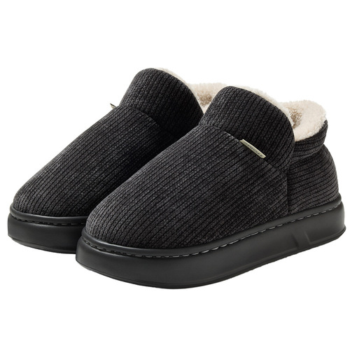 Women's cotton slippers for winter, indoor home use—fleece-lined, thickened, plush, warm, with thick soles and non-slip design, slip-on style with heel cover. Wholesale for men.