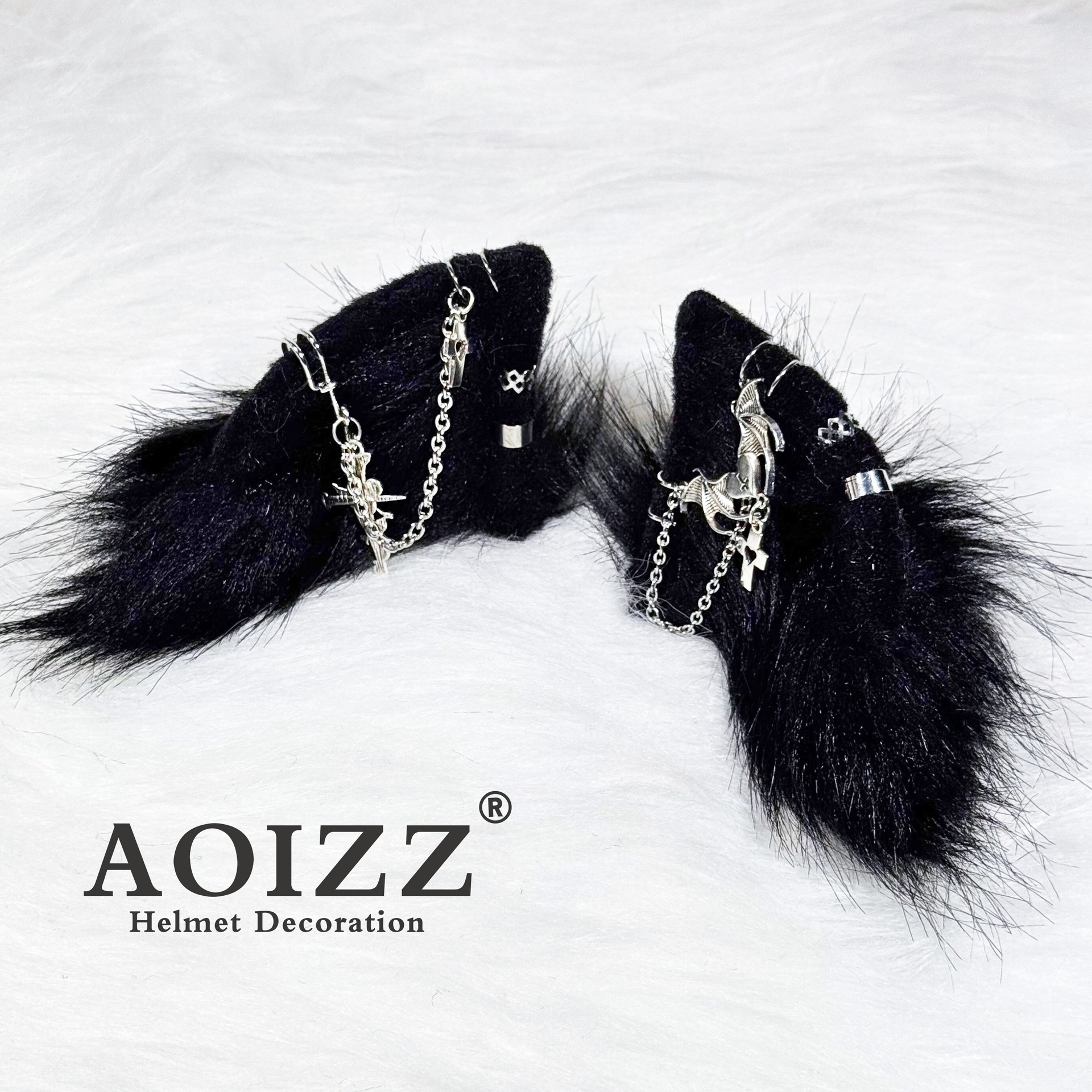Other ◆AOIZZ◆ Chrome Hearts Metal Cat Ear Detachable Helmet Decoration Accessories (Auto Parts and Accessories) - night-knight-wolf-ears-recommended-by-store-manager