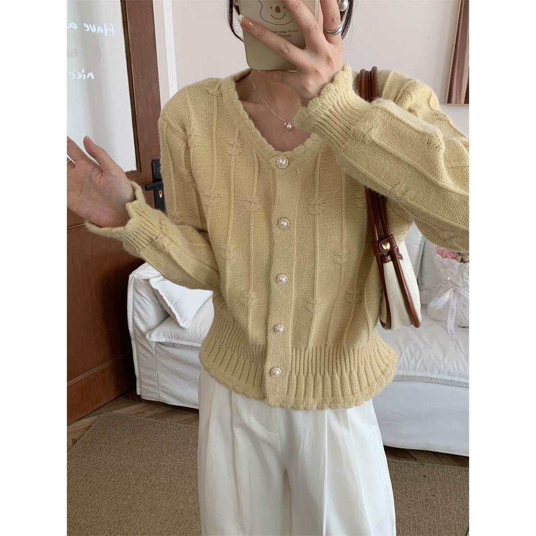 24 invierno Puyuan pila cardigan chaqueta de punto para mujeres 2024 nuevo diseño de primavera sensación pequeña