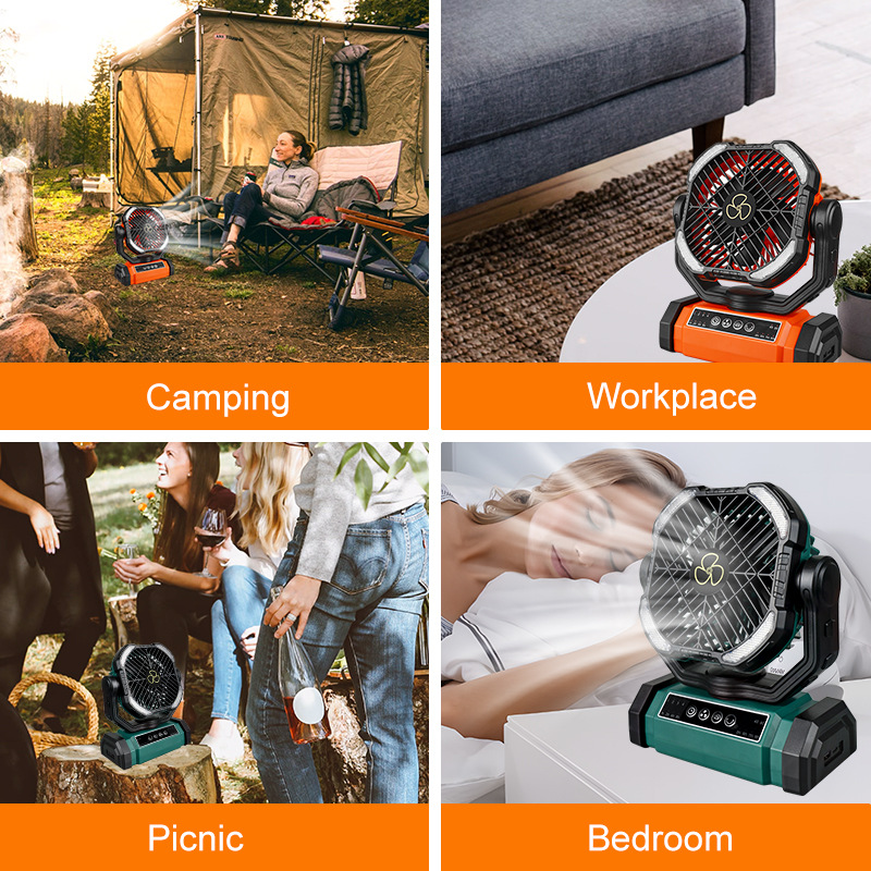 Ventilador de iluminación al aire libre transfronterizo portátil de gran capacidad sin pole regulador de velocidad camping pesca camping tent fan light