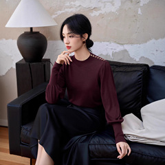 哥家商场同款女装2025秋季时尚羊毛温婉复古羊角袖针织衫上衣