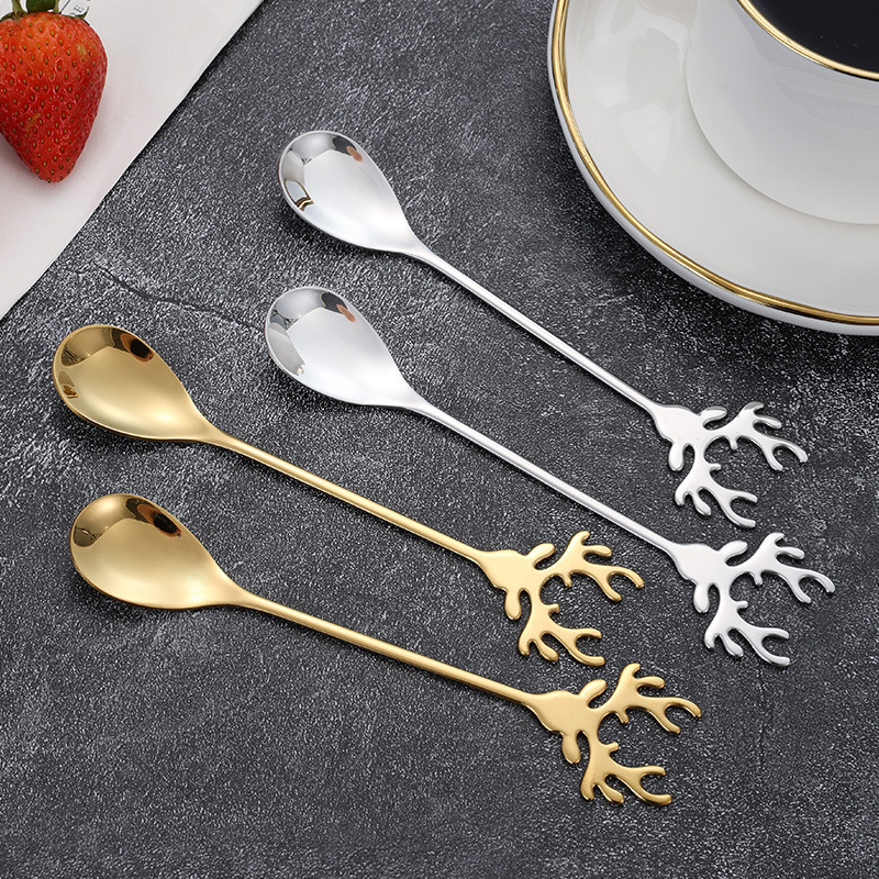 Cross-border Christmas Spoon Elk Stainless Steel Spoon Mixing Spoon Golden Coffee Spoon Tableware Creative Dessert Spoon Gift Spoon Cross-border Christmas Spoon Elk Stainless Steel Spoon Mixing Spoon Golden Coffee Spoon Tableware Creative Dessert Spoon Gift Spoon