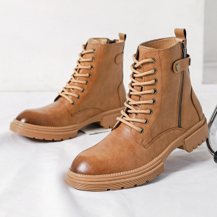 2025 Autumn and Winter New Leather Martin Boots Youth Workwear Boots Men's Shoes Lace-up High-top Fashion Boots Men's Leather Boots