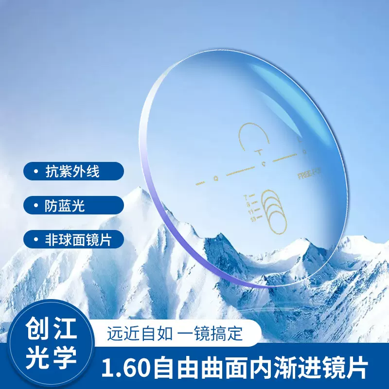 定制高度1.60自由曲面内渐进非球面防蓝光近视镜片丹阳眼镜片护眼