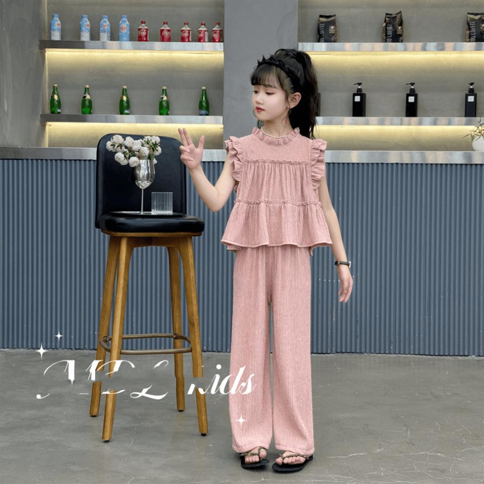 in dekliška poletna oblačila 2024 nova srednje velika do velika otroška majica brez rokavov, široke hlače v princeskinem slogu, dvodelna_voghion.com