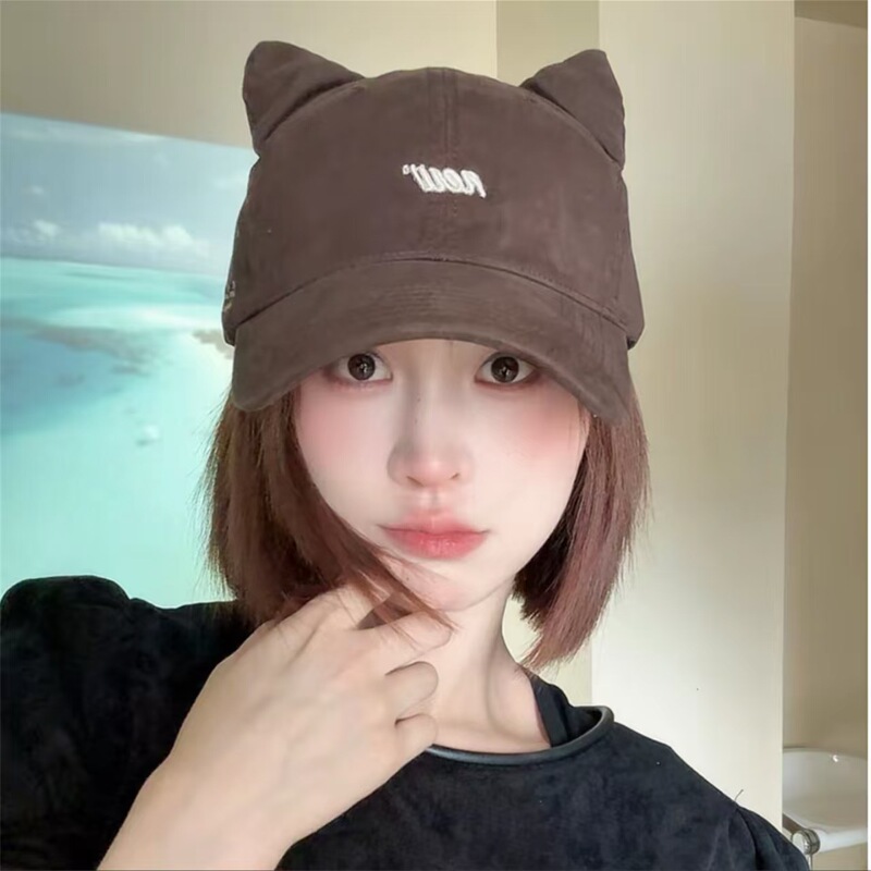 可爱搞怪小猫耳朵棒球帽子女韩版气质甜美鸭舌帽显脸小情侣遮阳帽|undefined