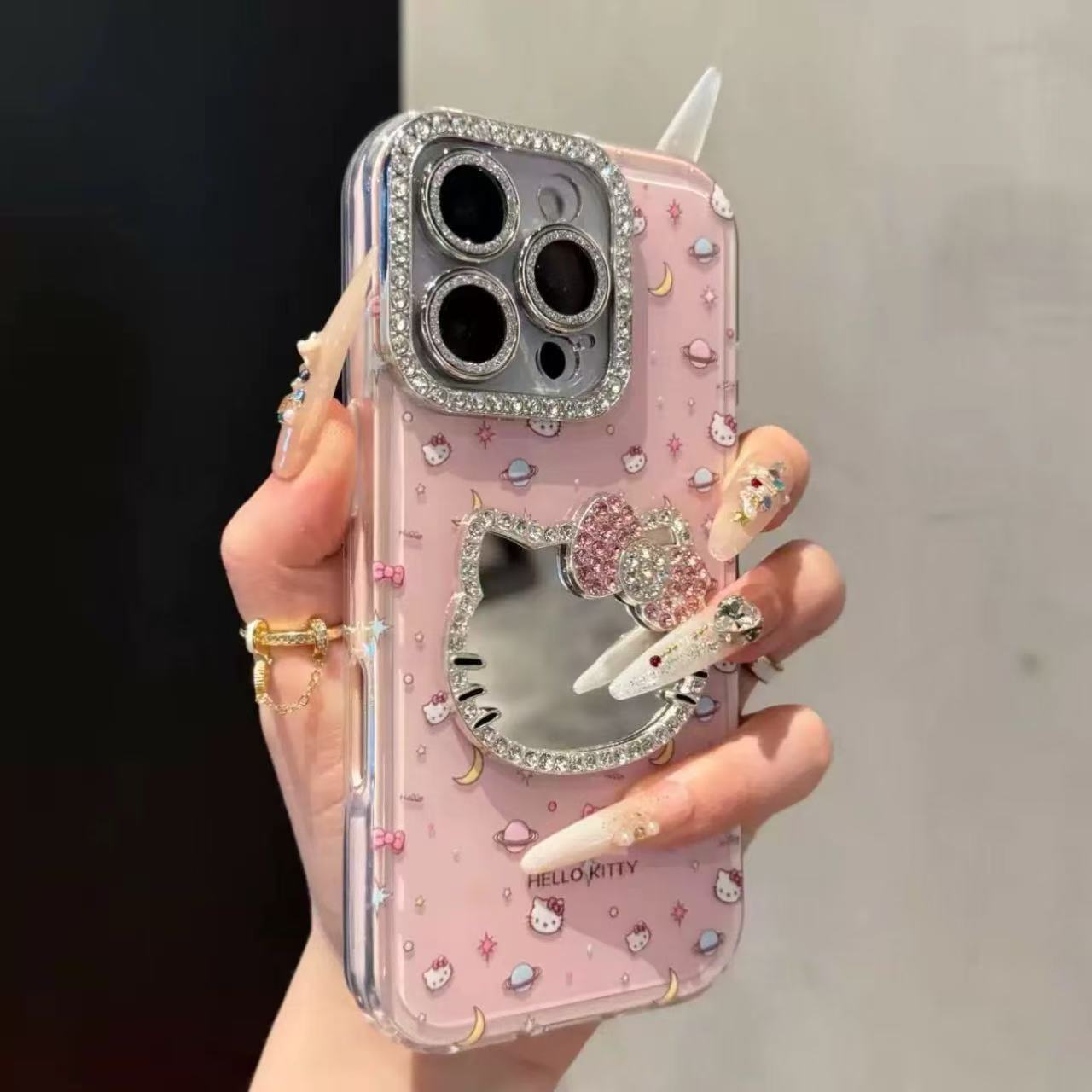 Espejo kt tridimensional estilo ins color sólido para iPhone16 Apple 15ProMax/14 funda para teléfono móvil 13 diamante flash 15