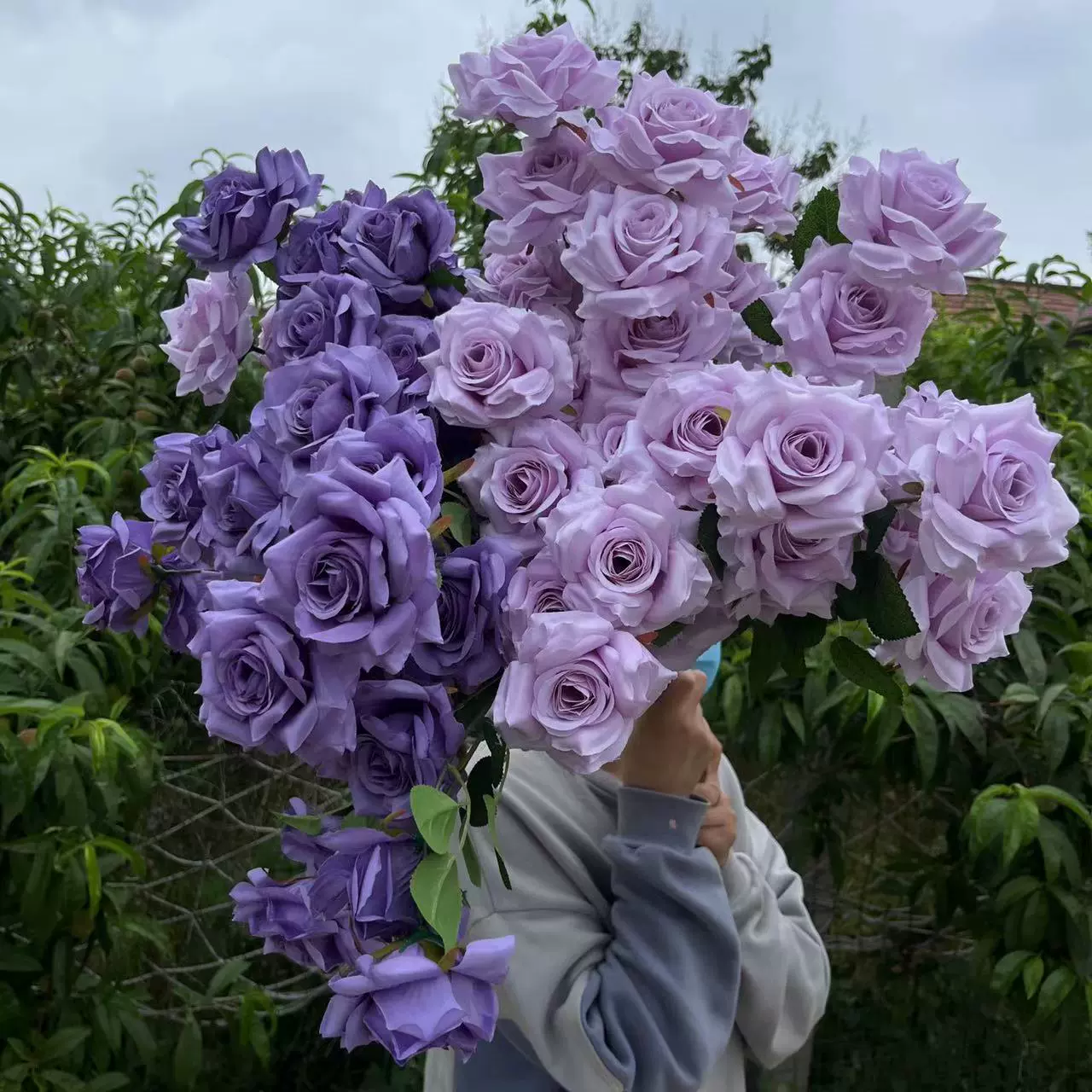 多头玫瑰仿真玫瑰挑高玫瑰紫色玫瑰花深浅紫色新款插花绢布假花