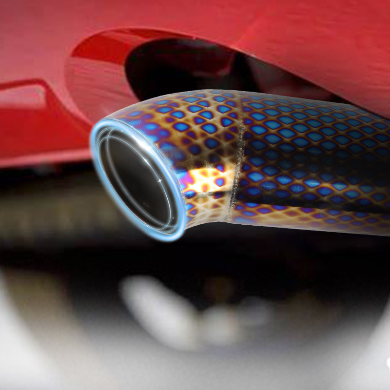 Car Modified with Blue-Coated Stainless Steel Exhaust Tip, Cool and Personalized Decorative Muffler with Direct Exhaust Tailpipe