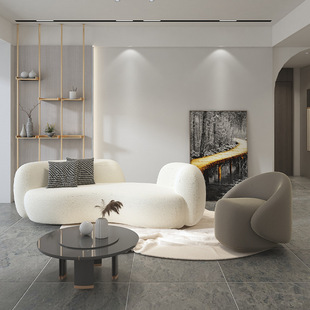 Modern Simple Small Apartment Reception Clothing Store Beauty Salon White Curved Light Luxury Lamb Velvet Fabric Sofa