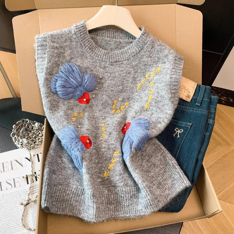 Lazy Style Goldfish Embroidery Red Sweater Vest for Women 2026 New Style Layered Three-Dimensional Crochet Vest for Women A10143