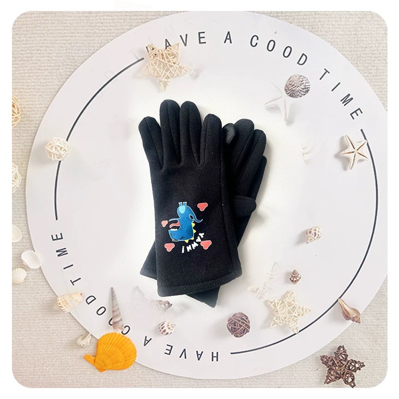 Guantes calientes para niños cinco dedos más tela táctil de terciopelo elástico para niños y niñas guantes de dibujos animados suaves para ciclismo otoño e invierno a prueba de viento