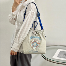 爆款托特包女尼龙单肩包百搭帆布包防水托特包便携刺绣斜挎包包