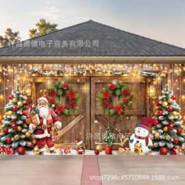 热卖圣诞节车库门横幅圣诞老人雪人背景布门幅旗帜挂布摄影道具