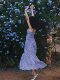 This year's popular A- long skirt spring and summer women's new suspender skirt V collar tea break French floral dress