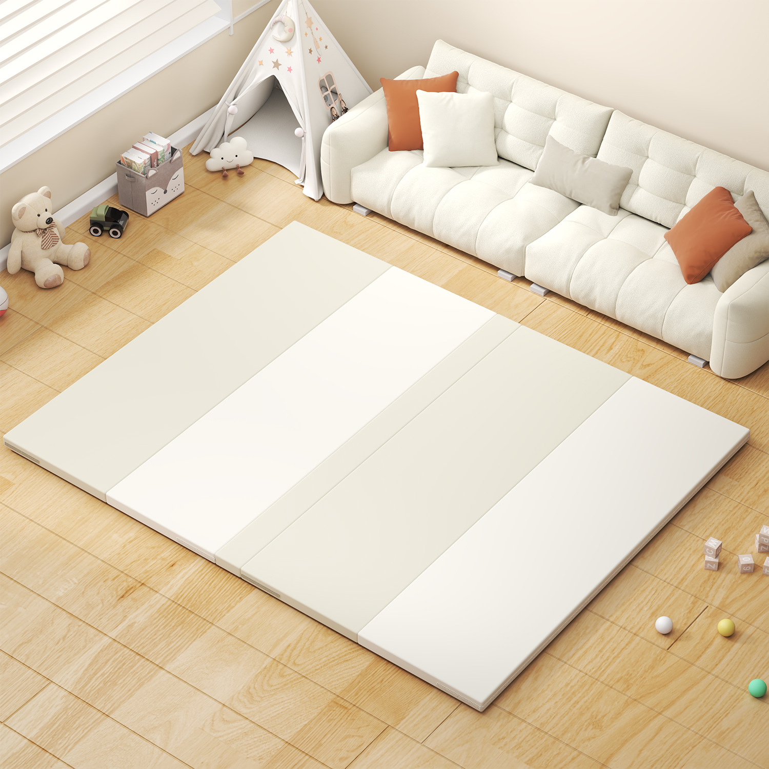 Alfombra de gateo Fanyibaby IXPE, alfombra de gateo plegable de PU de grado A para madres e infantes, alfombra de suelo para sala de estar y centro de educación temprana para niños.
