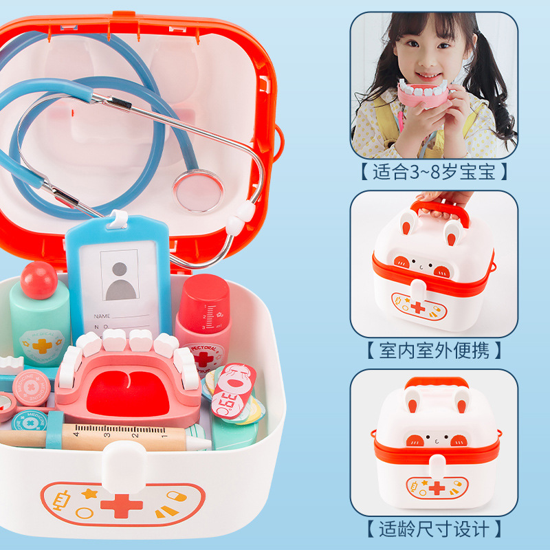 Educación temprana para niños Conejito Doctor Toy Set para niños y niñas Juego de casas Juguetes de inyección Caja de medicina de simulación de madera