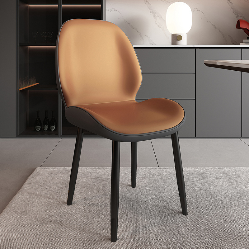 Silla mariposa cuero gris caqui-pierna negra carbono-Bolso suave de madera