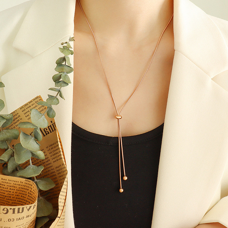 9g Weight PVD Coated Gold Plating Process 14K Gold Plated, Real Gold Plated Plating Material Long Necklace Classification PVD Coated Real Gold Plated Solid Color Stainless Steel Waterproof Non Tarnish Long Necklace