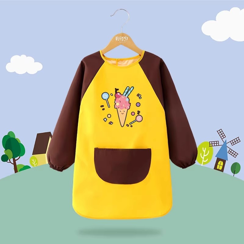 子供用エプロン絵画服幼稚園スタジオアートベルクロ長袖防水防汚よだれかけスモック逆着用|undefined