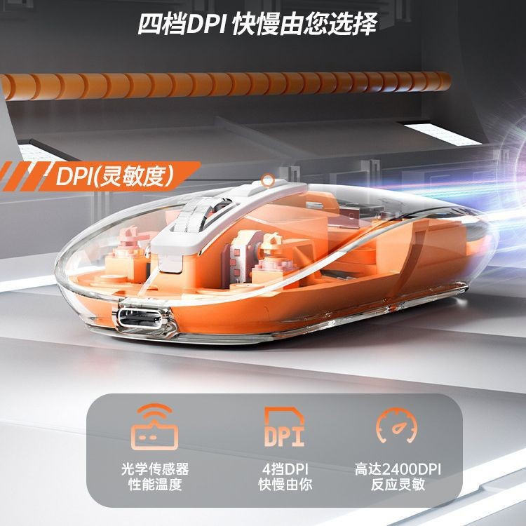 Ratón transparente Nuevo mouse de carga luminoso silencioso de tres modos para volver al escritorio con un clic Ratón de carga Tipo-C